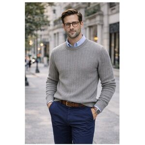 HATHAWAY SPORT Brunswick Crewneck 100% Combed Cotton Gray Sweater‎ Sz L Preppy